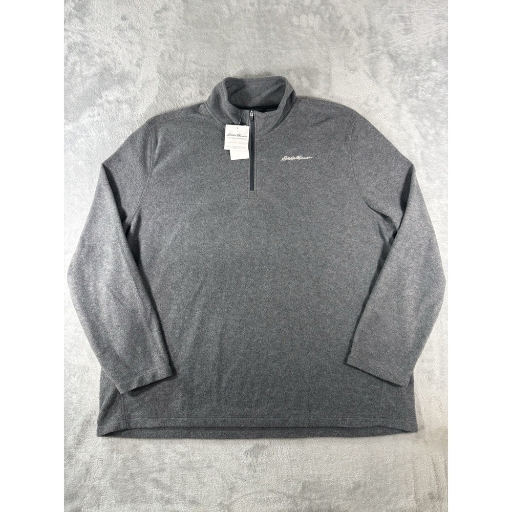 Eddie Bauer Sweater Mens 2XL Grey Polar Fleece 1/4 Zip Pullover NWT